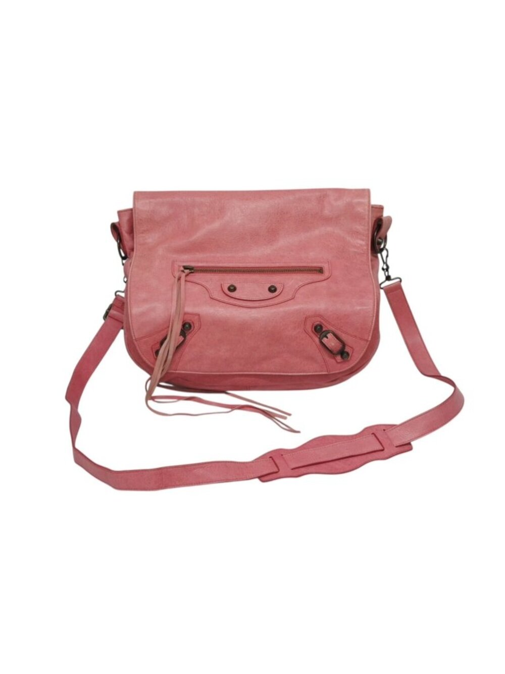 Balenciaga Folk Shoulder Bag Leather Pink Antique Gold